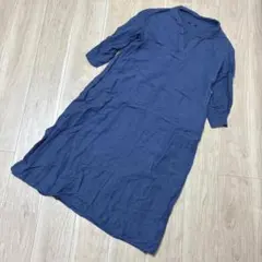 ジャーナルスタンダード　チュニック　ワンピース　Ｖネック　麻　無地　青　普段着