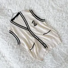 《ブラックアンドホワイト》 (LL) コットンニットベスト Vネック スポーティ