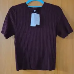 ユニクロ　五分袖サマーニット リブ編み トップス