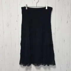 Y438 一点もの　プリーツデザインスカート　黒　ＬＬ　ミモレ丈　大きいサイズ