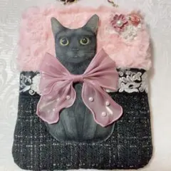 黒猫ちゃんサコシュ　コヤンイサムチョン　ローズボア&ツイル　スマホショルダー