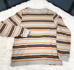 Beams BOY Tシャツ 水色刺繍 ボーダー　カラフル　カットソー　グレー