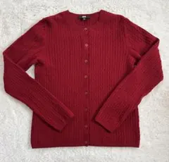 UNIQLO ユニクロ ミニケーブルクルーネックカーディガン レッド Mサイズ