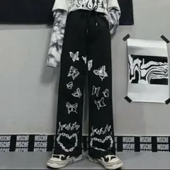 蝶とハートの刺繍　パンツ