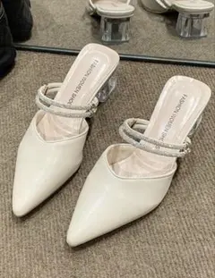 FASHION WOMEN SHOES ビジュー付きミュール アイボリーのサムネイル