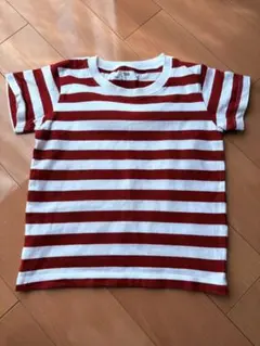 無印良品　赤と白のストライプ Tシャツ 100cm