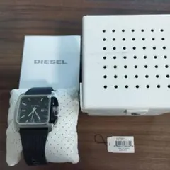 DIESEL ブラックレザー腕時計 スクエア　美品