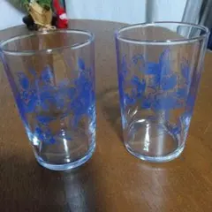 青花柄ガラスコップ 2個セットレトログラス