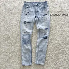 アメリカンイーグル ダメージデニムパンツ S-M ライトブルー