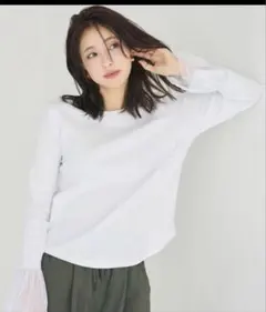 新品タグ付きcoca 袖チュール切り替えトップス　M