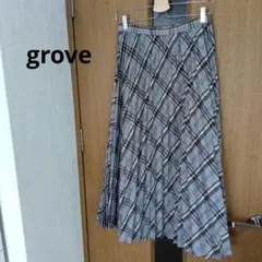 grove プリーツロングスカート チェック柄 ウエストゴム 美品