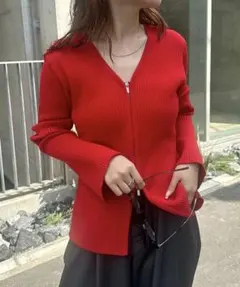 mystic ミスティック　【細見えシルエット】WZIPリブカーディガン　レッド