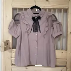 ピンクベージュフリル 半袖ブラウス