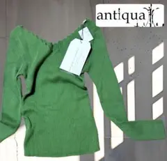 【新品未使用】antiqua アンティカ　リブニット　ギザ襟　緑　カーキ