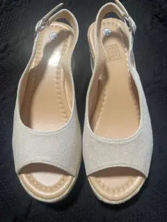 ベージュ スエード調 オープントゥサンダル 36