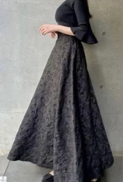 GRL 花柄ふくれジャガードフレアスカート[fo1812]ブラック