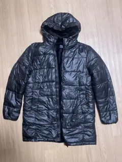 黒 フード付き 中綿ジャケット ロング丈