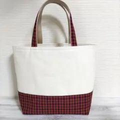 【ハンドメイド】ファミリア風　赤チェック　ミニトートバッグ　※マグネット付※