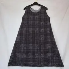 グレンチェック ノースリーブ ひざ丈 Aライン チュニック ワンピース L