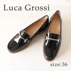 【展示品相当】ルカグロッシ ビットローファー エナメル ブラック 36 23cm