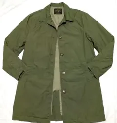 モスグリーン色 ロングコート 裏付き　綿素材