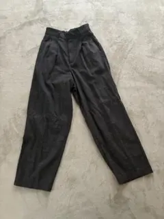 GUグレー チェック柄 ハイウエスト スラックス