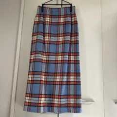 N.チェック柄 ロングタイトスカート ブルー系