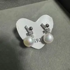 新品未使用 シルバー925 リボンデザイン 淡水ホワイトパール ピアス