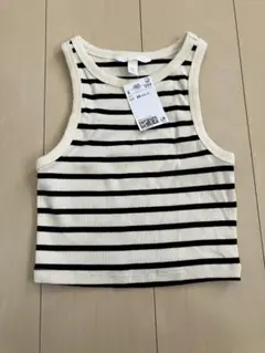 H&M クロップドタンクトップ ボーダー柄 リブ編み