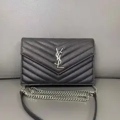 YSL~~ ブラック レザー チェーンショルダーバッグ