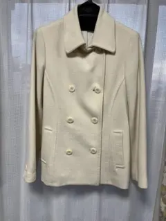 ユニクロアイボリー ダブルブレスト ピーコート