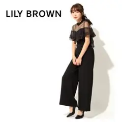 【ほぼ未使用】Lily Brown チュール刺繍ロンパース ブラック 結婚式