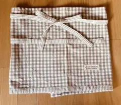 カフェエプロン ホワイト/ベージュのチェック柄【クリーニング済み】