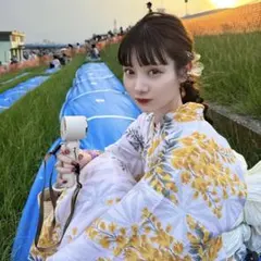 hinari ほぐし麻の葉としだれ藤　マスタード　浴衣セット　美品のサムネイル