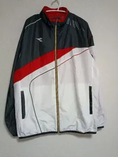 diadora 黒/赤/白 ジップアップ ウインドブレーカー Lサイズ