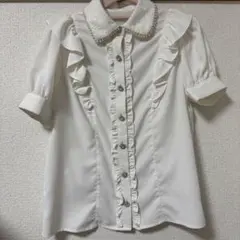 【Ank Rouge】【アンクルージュ】フリル付きホワイトシャツ 半袖