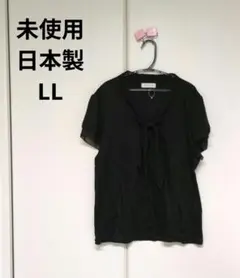 【LiNdSTORM】日本製♡未使用♡シフォン風　半袖カットソー　リボンタイ　黒