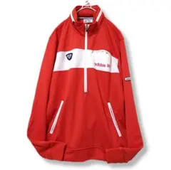アディダス　adidas　ジャージ　赤　白　レッド　ハーフジップ　Lサイズ