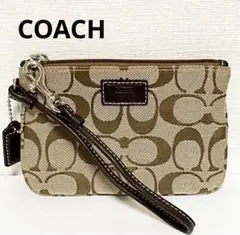 美品★COACH コーチ シグネチャー 定番柄 リストレット ポーチ ミニ