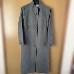 【東京スタイル】スタンドカラー￼ウールロングコート ベルト付グレー【1回使用】