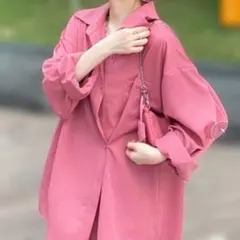 Dewlily レディースシャツ　ピンク系　XL　長袖　ブラウス