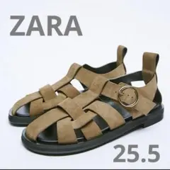 ザラ　スプリットスエード フラット ケージサンダル　グルカサンダル　25.5