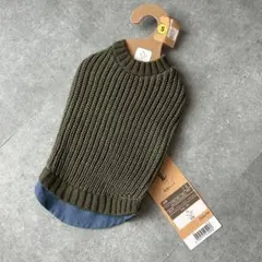 【新品未使用】犬 服 Sサイズ ニット 重ね着風 反射 手洗い可能 カーキーのサムネイル