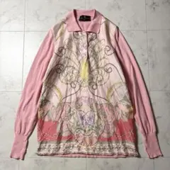 ETRO シルク切替 ニット セーター ポロ 長袖 コットン 38/M ピンクのサムネイル