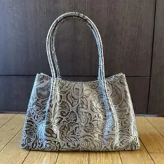 グレー レザー エンボス トートバッグ