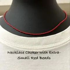 ⭐️クリアレッドビーズネックレスチョーカー特小ロジウムカラー金具