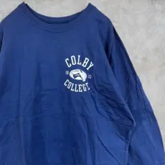カレッジ【LEAGUE】 ドロップショルダー ロンT 古着Tシャツ S ネイビーのサムネイル