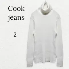 861【クックジーンズ】タートルネックリブニット セーター ホワイト 白 2 M