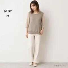 NUSY ケーブルニット切替シフォン袖トップス M ベージュ 七分袖のサムネイル