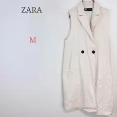 ◆ザラ【M】ロングベスト ジレ 裏地 ポケット きれいめ レイヤードコーデ